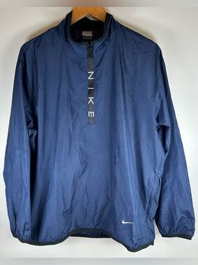 Vintage Nike Men’s Windbreaker Jacket Sz M Half-Zip Pullover Navy Blue Nylon EUC